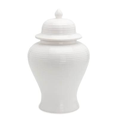 White Plain Designs Ginger Jar VASE with Lid/Ceramic VASE or Flower vase for Home Decor (White Spiral Designs 16")