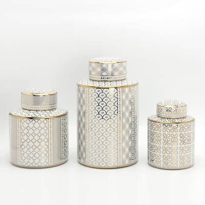ASPIRE DESIGNS Gold Ginger Jar/White with Lid/Ceramic VASE/Canister Set/White/Gold ca or Flower vase for Home Decor