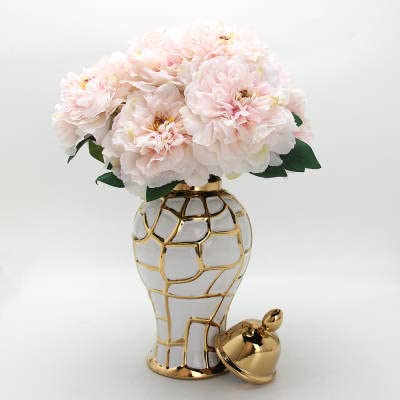 ASPIRE DESIGNS Gold Ginger Jar/ White with Lid / Ceramic VASE or Flower vase for Home Decor