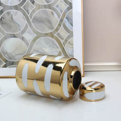 ASPIRE DESIGNS Gold/White Ginger Jar with Lid/Ceramic VASE or Flower vase/Gold Canister Set for Home Decor- Gold
