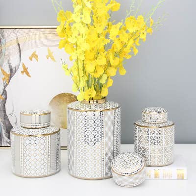 ASPIRE DESIGNS Gold Ginger Jar/White with Lid/Ceramic VASE/Canister Set/White/Gold ca or Flower vase for Home Decor
