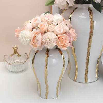 ASPIRE DESIGNS Gold Ginger Jar/ White with Lid / Ceramic VASE or Flower vase for Home Decor (Gold/ White )