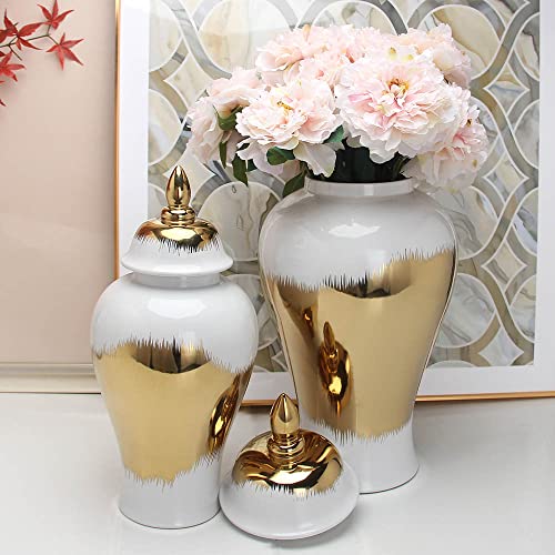 ASPIRE DESIGNS Gold Ginger Jar / Ceramic VASE or Flower vase for Home Decor/ Kitchen/ Office/ Gold vase/ (Large: 25")