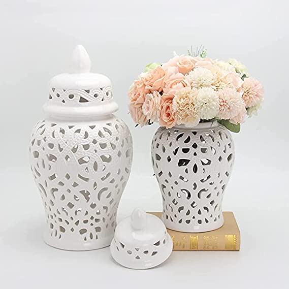 White Beaded Ginger Jar
