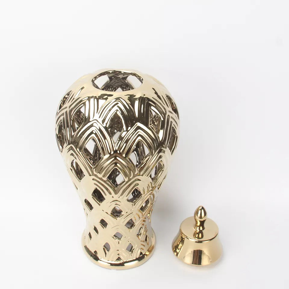 Gold Ginger Jar with Lid / Ceramic VASE