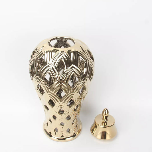Gold Ginger Jar with Lid / Ceramic VASE