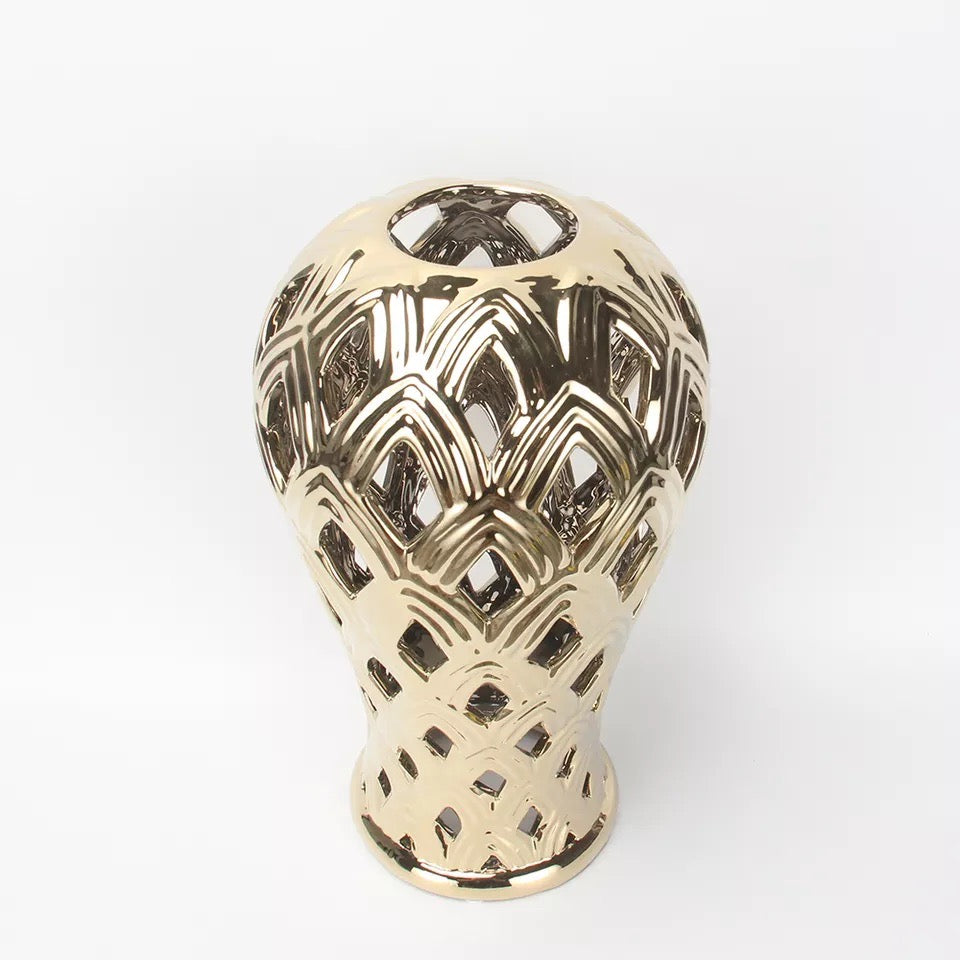 Gold Ginger Jar with Lid / Ceramic VASE
