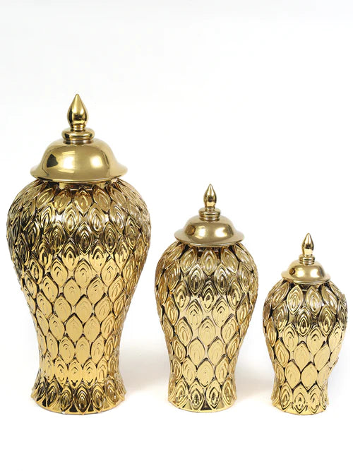 Gold Petal Textured Ginger Jars (2 SIZES)
