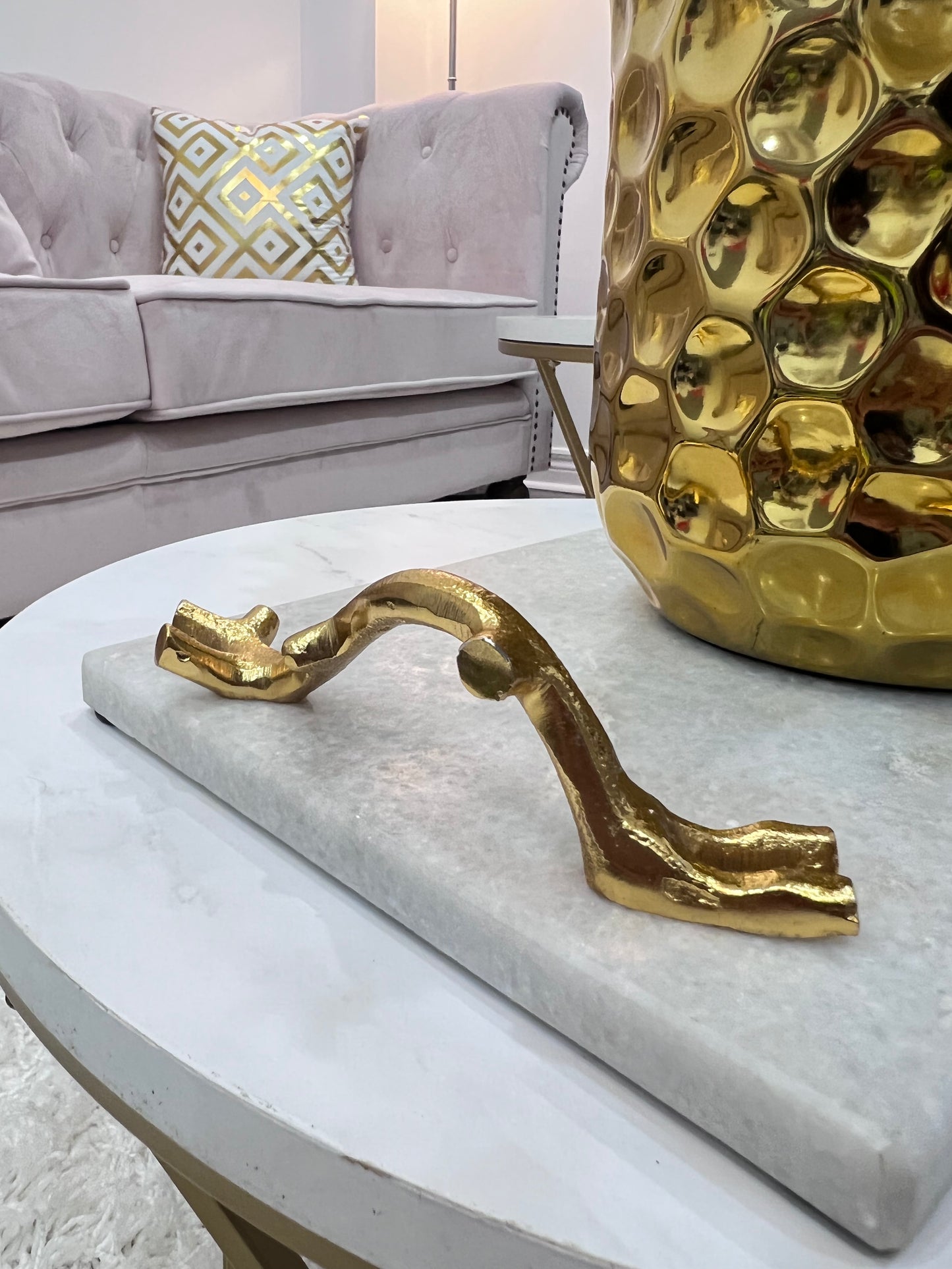 Rectangle Marble Tray with Gold Handles