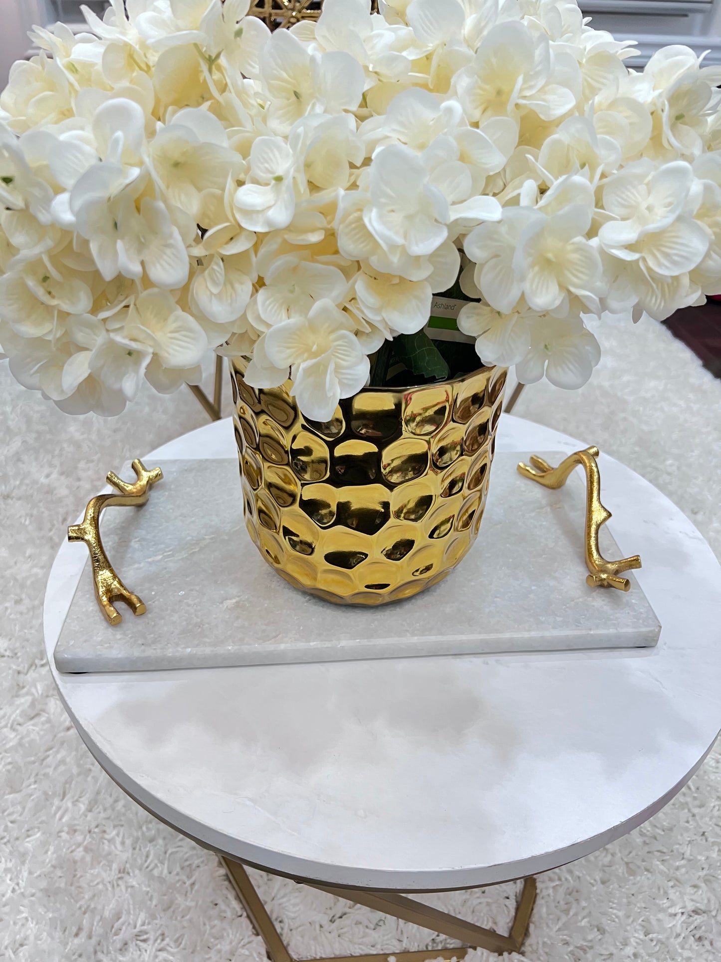 Rectangle Marble Tray with Gold Handles