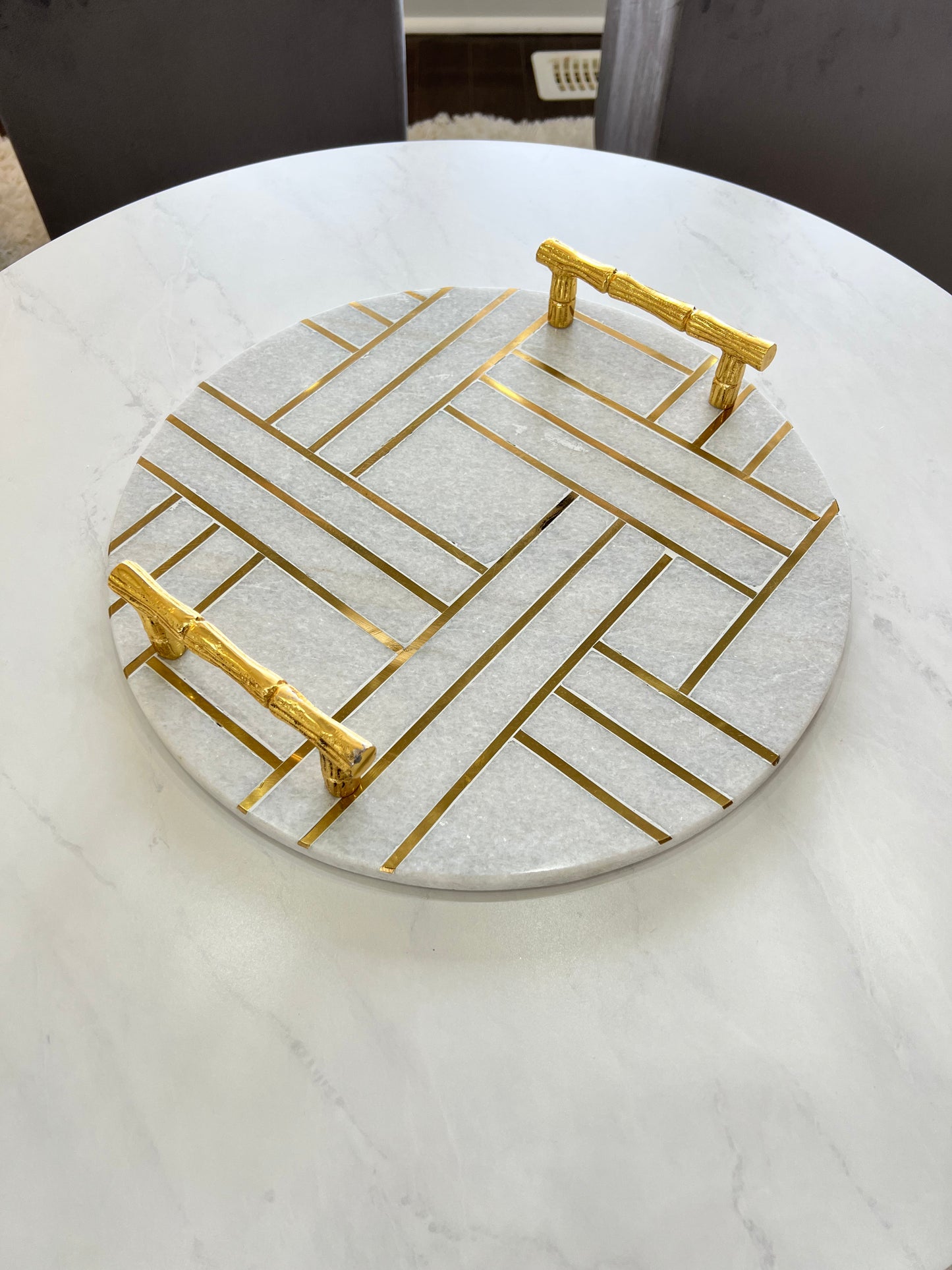 Gold Marble Tray with Gold Handles