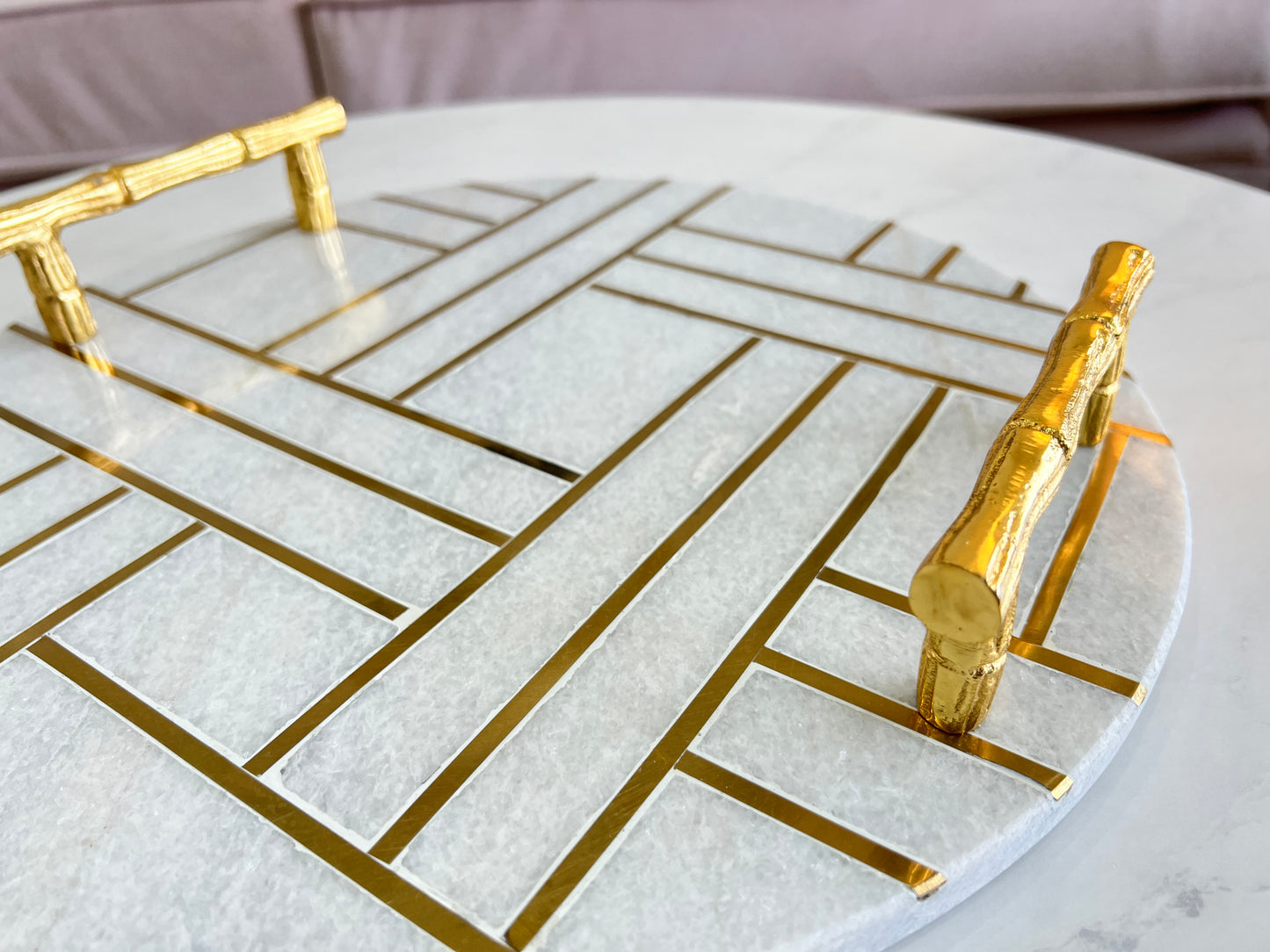 Gold Marble Tray with Gold Handles