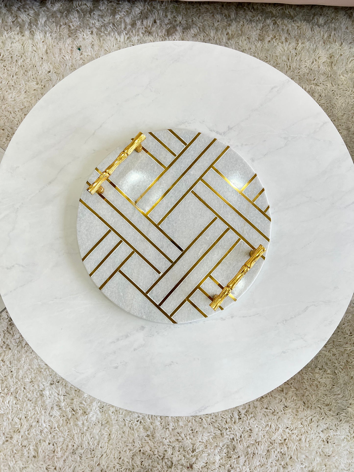 Gold Marble Tray with Gold Handles