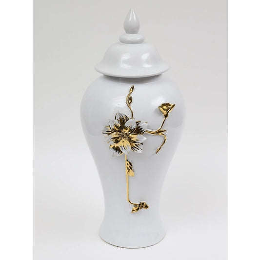 White and Gold Flower Ginger Jar
