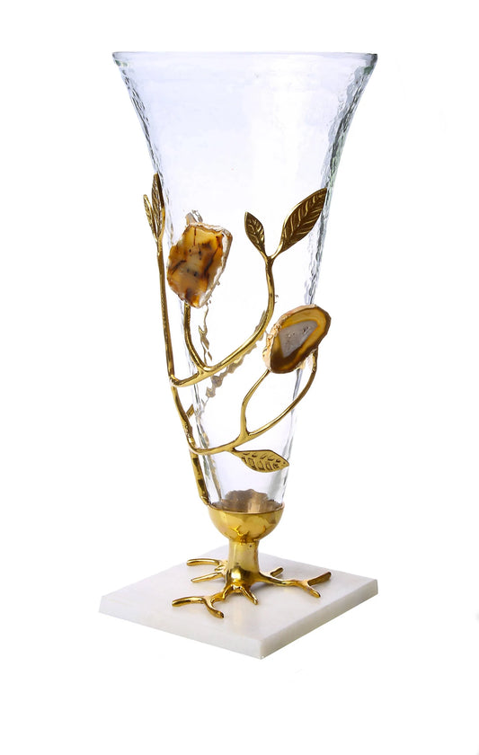 Glass Vase With Gold Leaf - Agate Stone Design