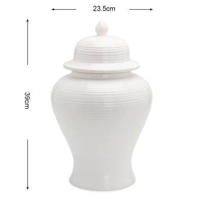 White Plain Designs Ginger Jar VASE with Lid/Ceramic VASE or Flower vase for Home Decor (White Spiral Designs 16")