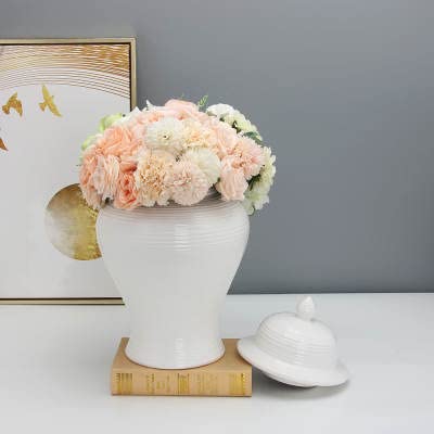 White Plain Designs Ginger Jar VASE with Lid/Ceramic VASE or Flower vase for Home Decor (White Spiral Designs 16")