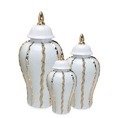 ASPIRE DESIGNS Gold Ginger Jar/ White with Lid / Ceramic VASE or Flower vase for Home Decor (Gold/ White )