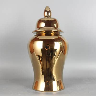 ASPIRE DESIGNS Gold Ginger Jar/White with Lid/Ceramic VASE or Flower vase for Home Decor (Large Plain Gold )