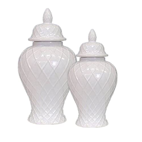 White Ginger Jar VASE with Lid / Ceramic VASE or Flower vase for Home Decor- (Medium)