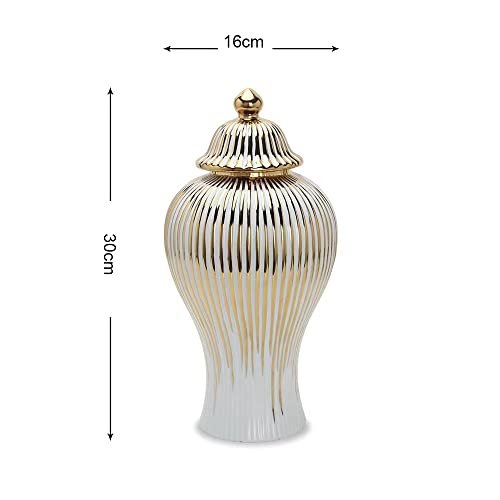ASPIRE DESIGNS Gold/White Ginger Jar with Lid/Ceramic or Flower vase for Home Decor- Gold