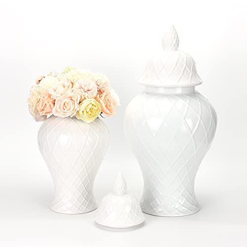 White Ginger Jar VASE with Lid / Ceramic VASE or Flower vase for Home Decor- (Medium)