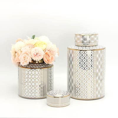 ASPIRE DESIGNS Gold Ginger Jar/White with Lid/Ceramic VASE/Canister Set/White/Gold ca or Flower vase for Home Decor