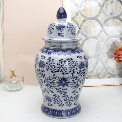 ASPIRE DESIGNS Blue Ginger Jar/White with Lid/Ceramic or Flower vase for Home Decor