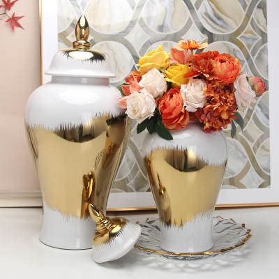 ASPIRE DESIGNS Gold Ginger Jar / Ceramic VASE or Flower vase for Home Decor/ Kitchen/ Office/ Gold vase/ (Large: 25")