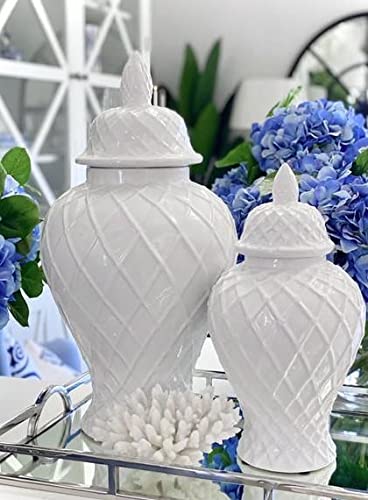 White Ginger Jar VASE with Lid / Ceramic VASE or Flower vase for Home Decor- (Medium)