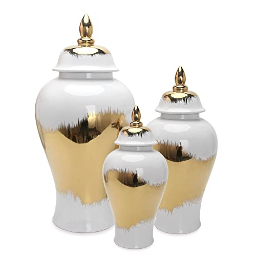 ASPIRE DESIGNS Gold Ginger Jar / Ceramic VASE or Flower vase for Home Decor/ Kitchen/ Office/ Gold vase/ (Large: 25")