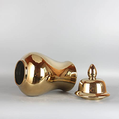 ASPIRE DESIGNS Gold Ginger Jar/White with Lid/Ceramic VASE or Flower vase for Home Decor (Large Plain Gold )
