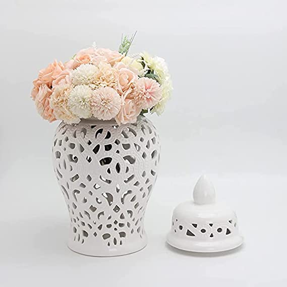 White Beaded Ginger Jar