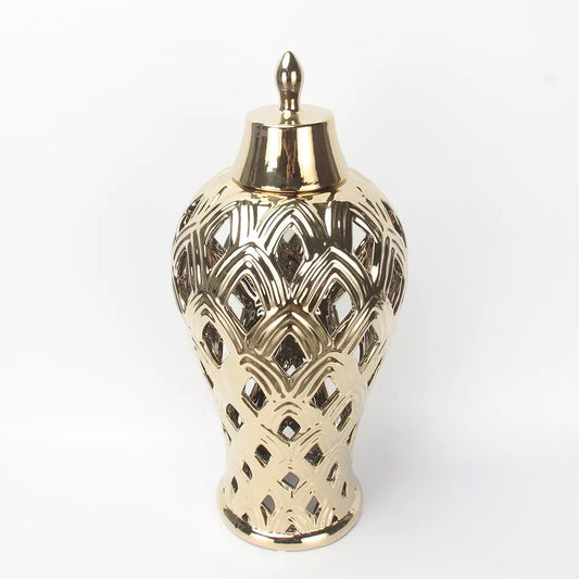 Gold Ginger Jar with Lid / Ceramic VASE