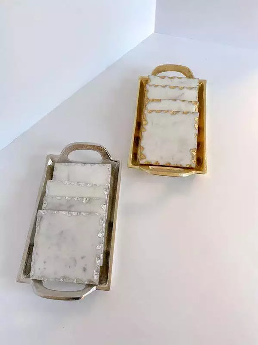 Marble Coasters w/ Silver Hammered Edge