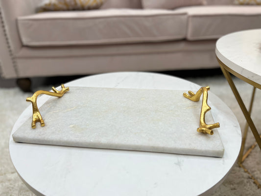 Rectangle Marble Tray with Gold Handles