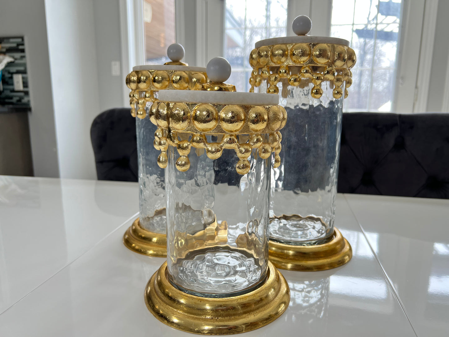 Gold Beaded Canisters with Marble Lid ( 3 sizes)