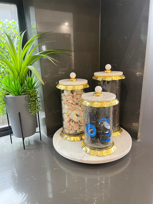Glass Canister With Marble Lid