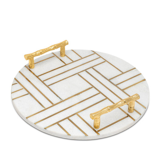 Gold Marble Tray with Gold Handles