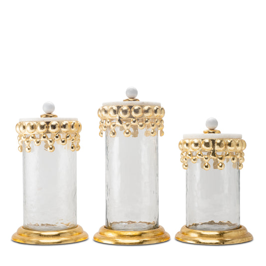 Gold Beaded Canisters with Marble Lid ( 3 sizes)
