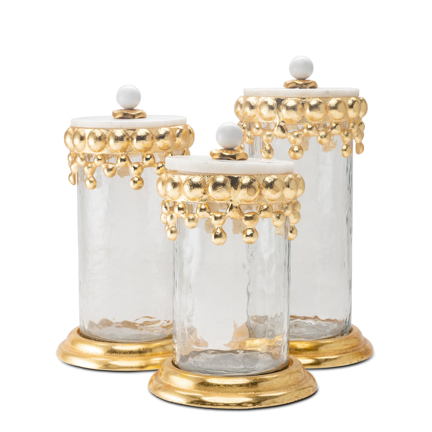 Gold Beaded Canisters with Marble Lid ( 3 sizes)