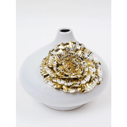 10" Ceramic Vase Gold floral Design